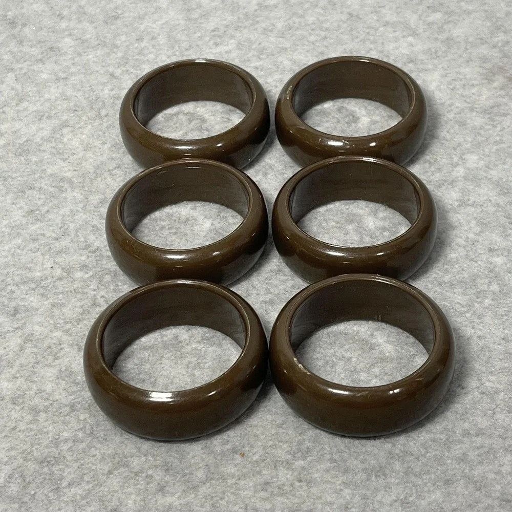 Vintage Plastic Napkin Rings Brown‎ Set Of 6 Round Solid Table Dining Decor Home